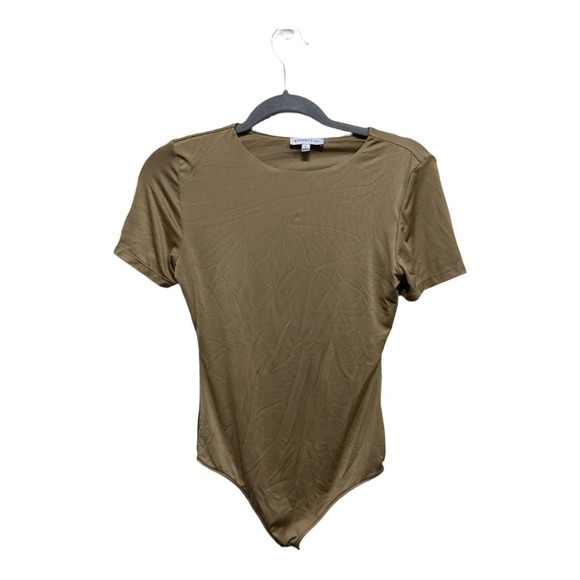 Gianni Bini Carmel Brown Crew Short Sleeve Bodysuit Thong Back Shape wear size s - Picture 3 of 7